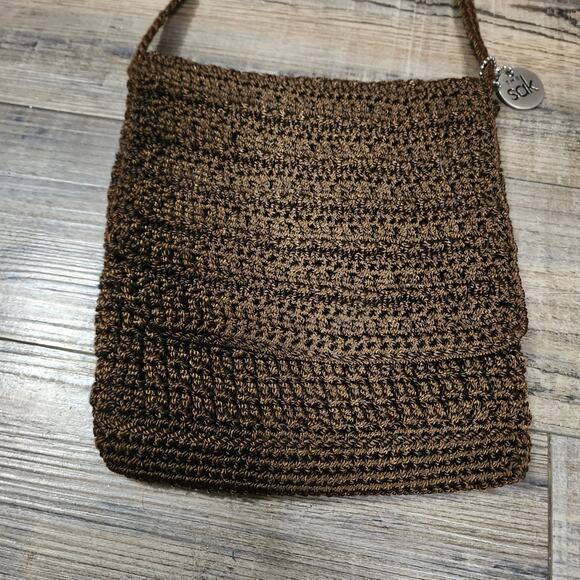 The Sak brown crocheted small cross body bag purse D - Picture 3 of 9